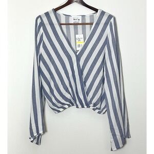 NWT Sadie & Sage Blouse Women's Medium Blue Beachy Stripe Coastal Preppy Ivy